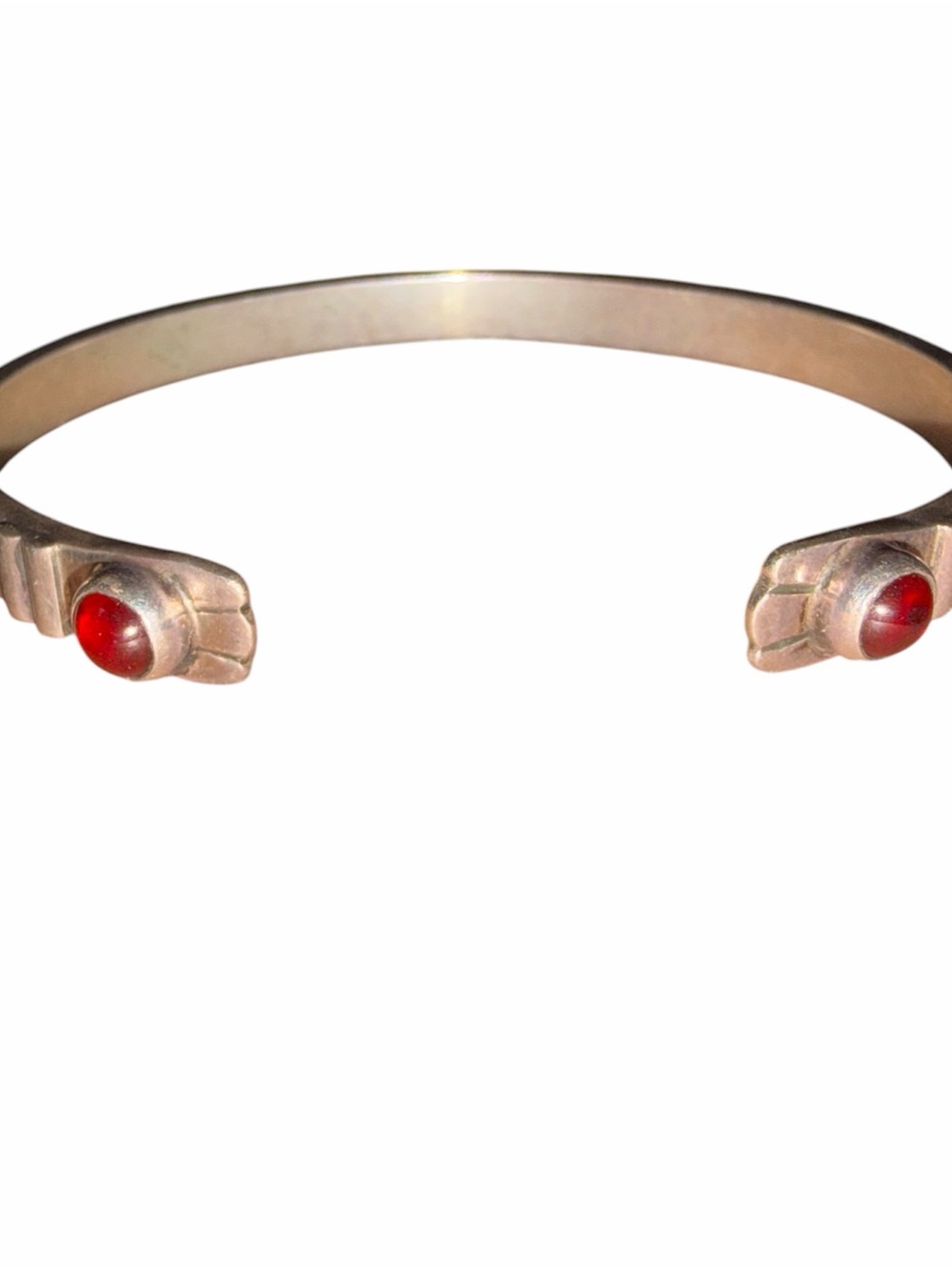 Vintage 925 Sterling Silver Artisan Red Cabochon Modernist Bypass Cuff Bracelet